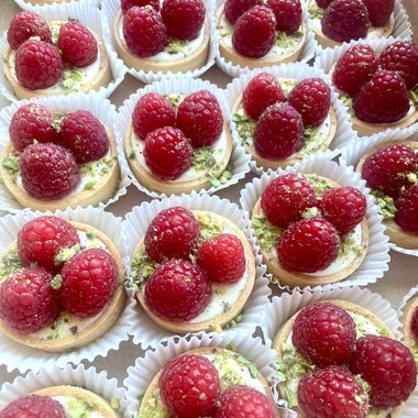 White Choc Pistachio and Raspberry Tart