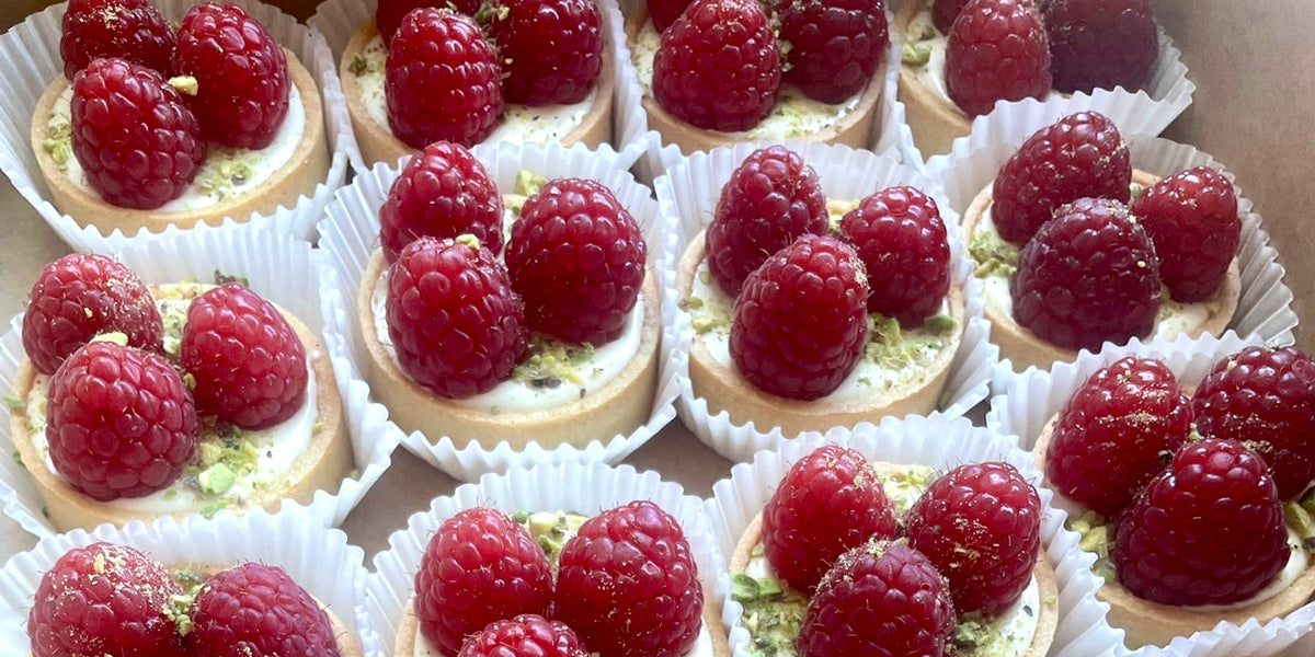 White Choc Pistachio and Raspberry Tart – French Rose Patisserie