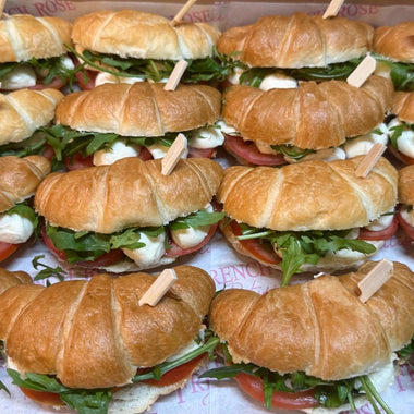Mini croissant filled with pesto, bocconcini and tomato